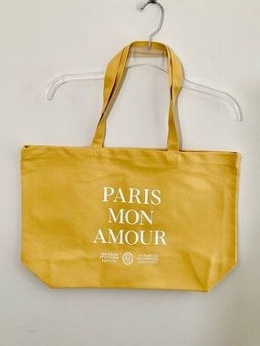 NEW Sezane Yellow Canvas Paris Mon Amour Tote Bag